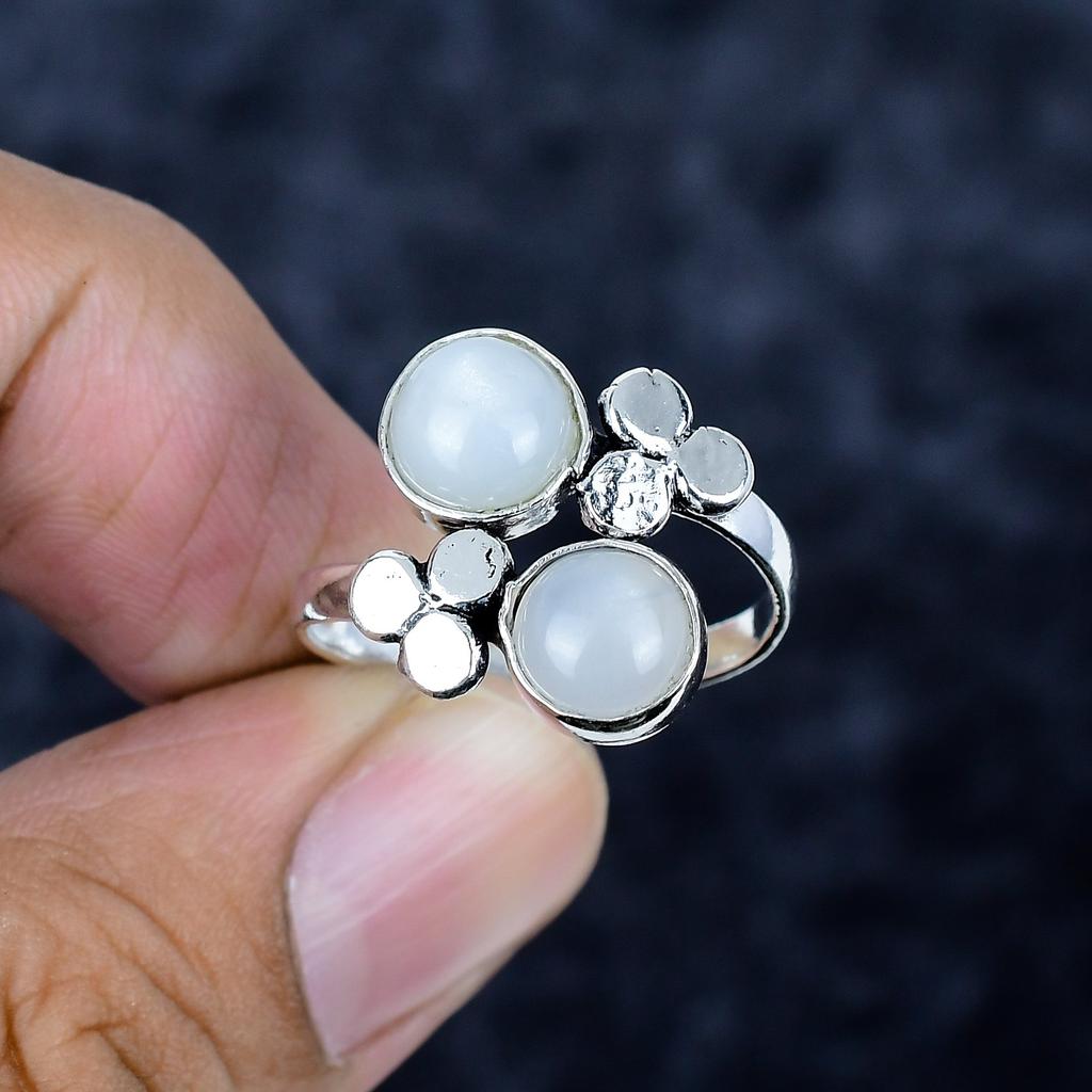 Rainbow Moonstone Gemstone Handmade 925 Sterling Silver Jewelry Ring Size 9 MM-3436
