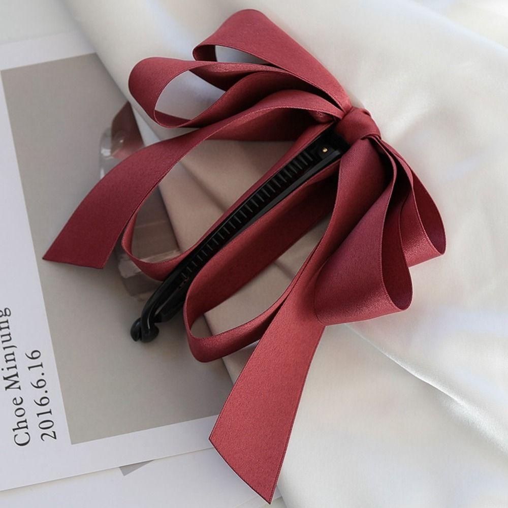 Satin High Ponytail Fixed Ribbon Girls Hairpin Banana Clip Bow Headwear Korean Style Hair Clip