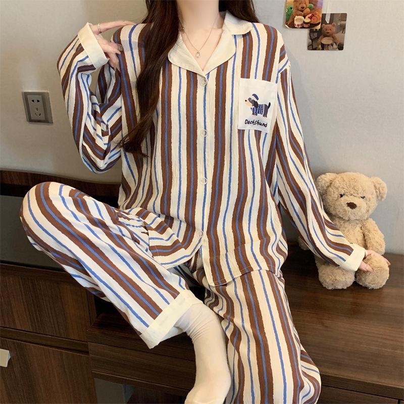 Color polka dot pajamas women's long-sleeved trousers spring and autumn cloud cotton suit casual cardigan simple loungewear