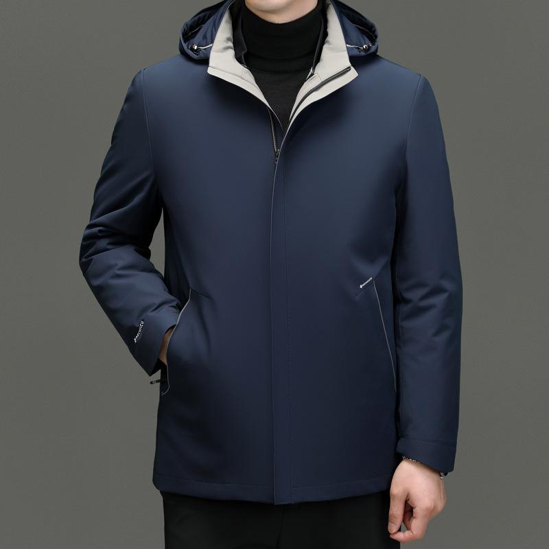 Пуховик мужской новый зимний модный средний возраст белый утиный пух подкладка теплая куртка для папы куртка