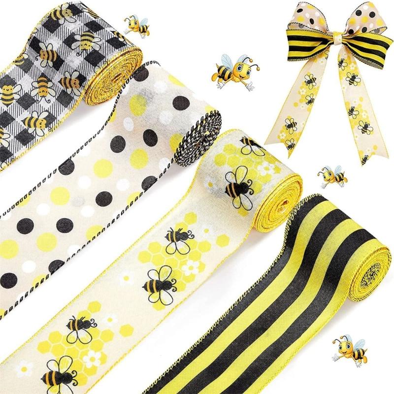 Bumblebees Ribbon 1 Roll Handmade Bowknot Wreath Stair Decorations Supplies for Child Adult DIY Making Supplies