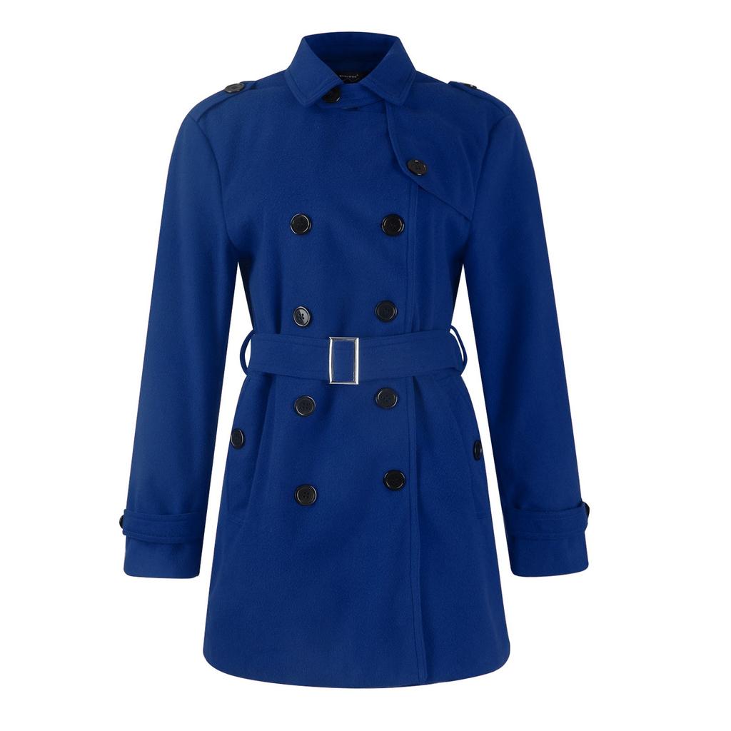 Women's Long Woolen Women's Coat With Waist Cinching And Double Breasted Buttons