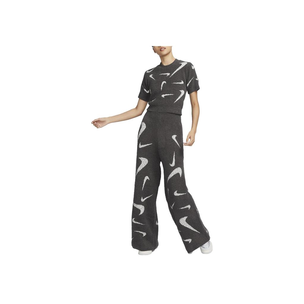 Nike Спортивная одежда Phoenix Cozy Bouclé Printed Short Fashion Casual Knit Celebrity Neck T-Shirt Women T Shirts Gray FD4287-254