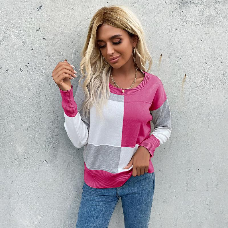 Винтажная мода элегантный повседневный свитер ранней осени с круглым вырезом и длинными рукавами вязаный свитер для женщин