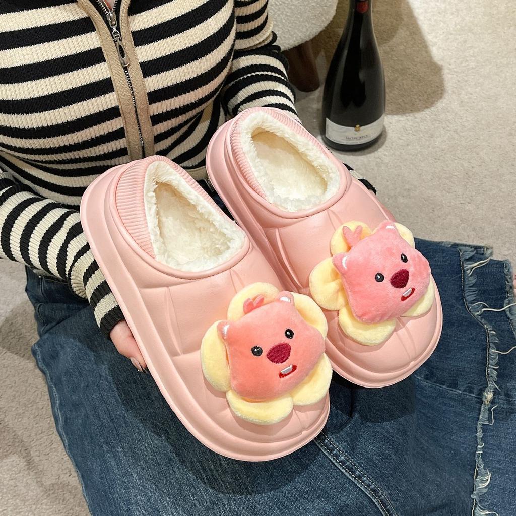 Non-slip Dormitory Warm Bag Head Cotton Slippers Beaver Cute Girl Heart Home Cotton Slippers 2025 Autumn and Winter New