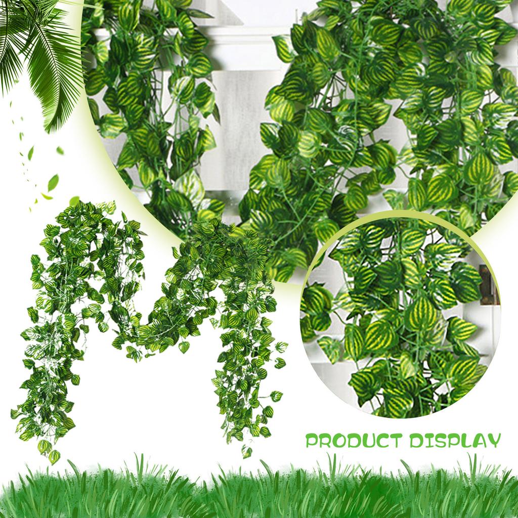 Green Wall Decor - 12 Pack 2M Artificial Vines Fake Ivy Vines Plastic Rattan String Garland Plants Home Balcony Decor