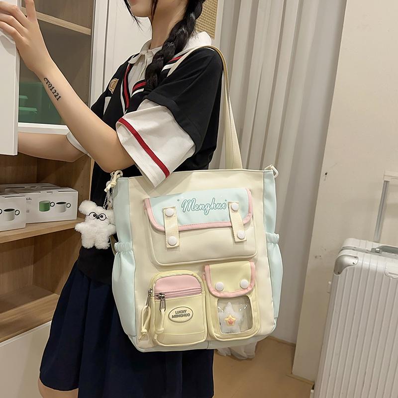 Сумка кроссбоди с цветными блоками, женская сумка на плечо в студенческом стиле, сумка-тоут большой вместимости для учеников средней школы