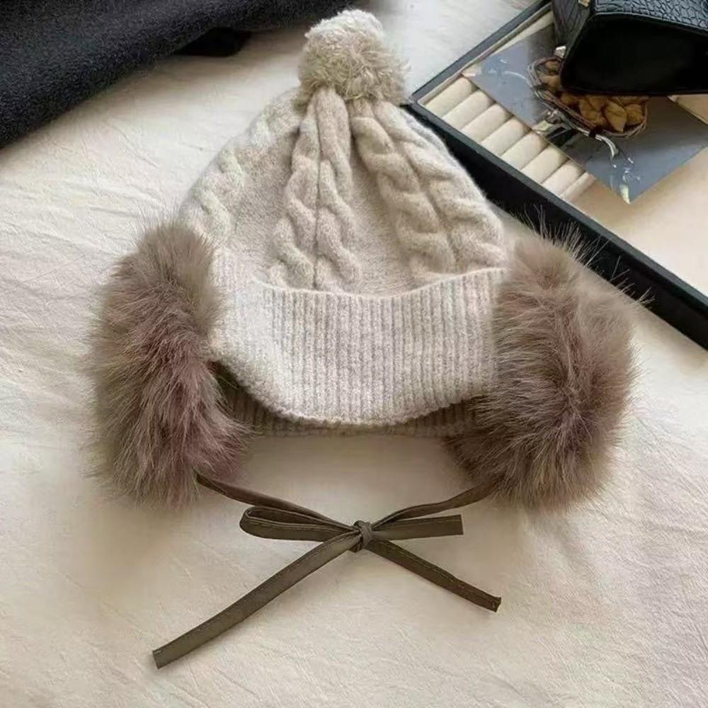 Ear Protection Knitted Trapper Hat Plush Wool Cap Fashion Pompom Beanie with Earflap Boy