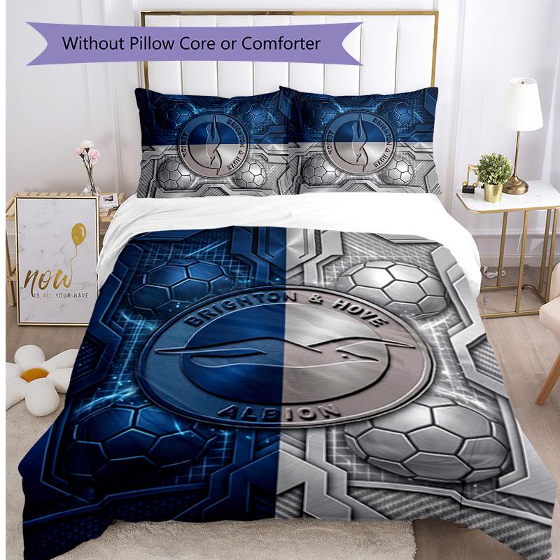 Brighton & Hove Albion Football Printed 3 Pieces Bedding Set, Comfortable Skin Friendly Bedroom Duvet Cover Set