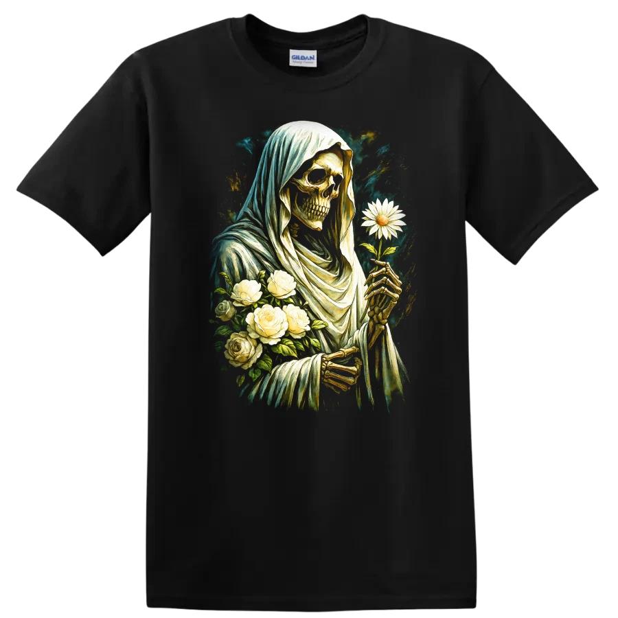 Skeleton Holding Flowers Grim Reaper Floral Artwork T Shirt w/ Tee