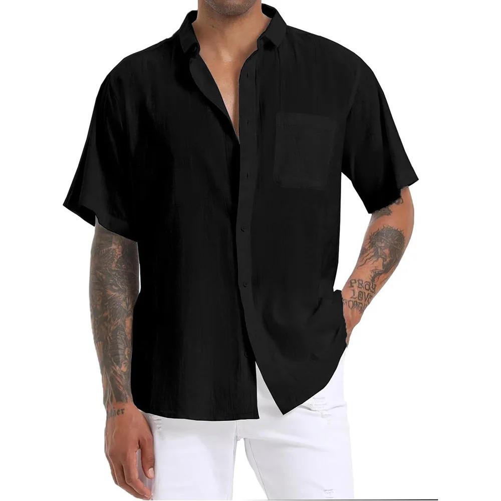 Повседневная рубашка с коротким рукавом для мужчин, однотонная, с лацканами, легкая, дышащая, стильная, мужские топы на пуговицах для повседневной носки