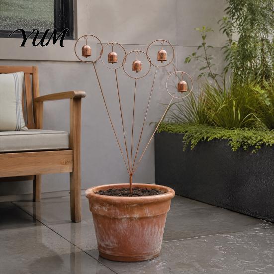 Heavy Duty Metal Landscaping Pole Rustic Garden Stake with Bells, Decorative Wind Chime, Weather for Bells Resistant Yard Art Ornament Outdoor