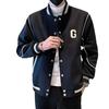 Men Baseball Coat Long Sleeve Single-Breasted Jacket with Letters Print Baseball Collar Outdoor Sports Outerwear