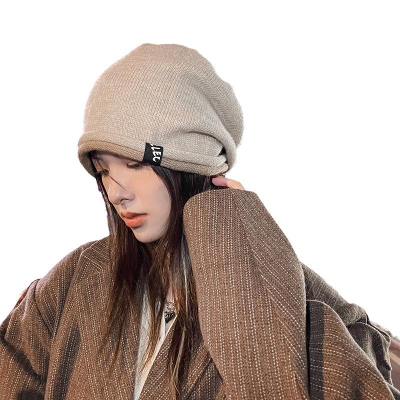 Women's Korean Style Autumn and Winter Warm Knitted Woolen Hat Ladies Fashion Slouchy Pullover Hat