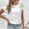 Women's Pure White T-shirt Artistic Flower Pattern Print T-shirt Fashion Printing T-shirt Elegant Women's Short Sleeved T-shirt