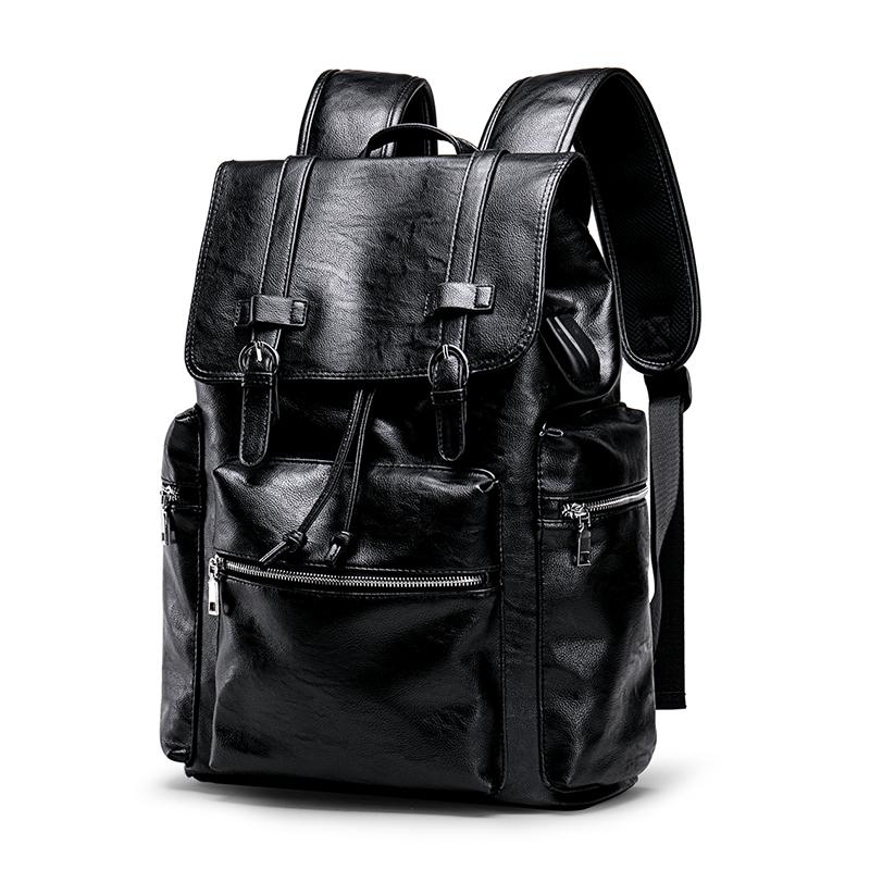 Large Capacity Leather PU Men's Backpack Expandable Backpack USB Charger Travel Computer Laptop Students Fashion