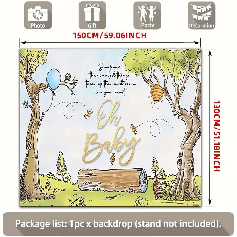 2D Vintage Pooh Oh Baby Backdrop Newborn Baby Shower Party Background