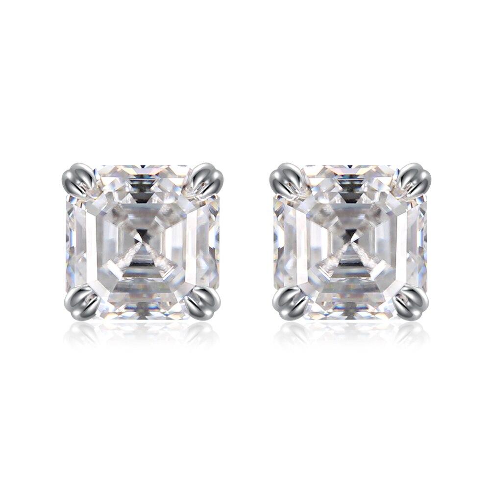 925 Sterling Silver Ascher Cut 2ct Colorful Moissanite 100 %Passed Test Diamond Stud Earrings For Women Men