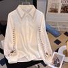 Women Ethnic Embroidered Long Sleeve Blouse Loose Fit French Style Professional Office Shirt