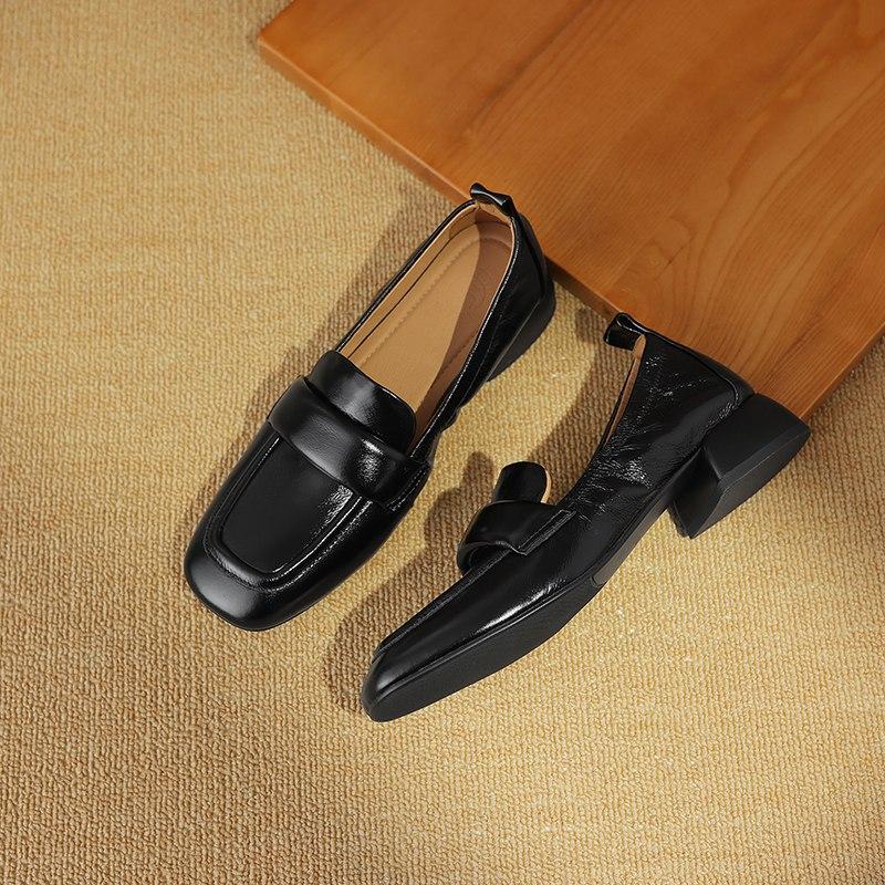 Krazing Pot Весенние туфли на низком каблуке из коровьей кожи с квадратным носком, лоферы без шнуровки, броги, женские туфли-лодочки для отдыха