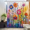 Floral Pattern Shower Curtain - Colorful Creative Design, Polyester Bathroom Decor,  12 Hooks