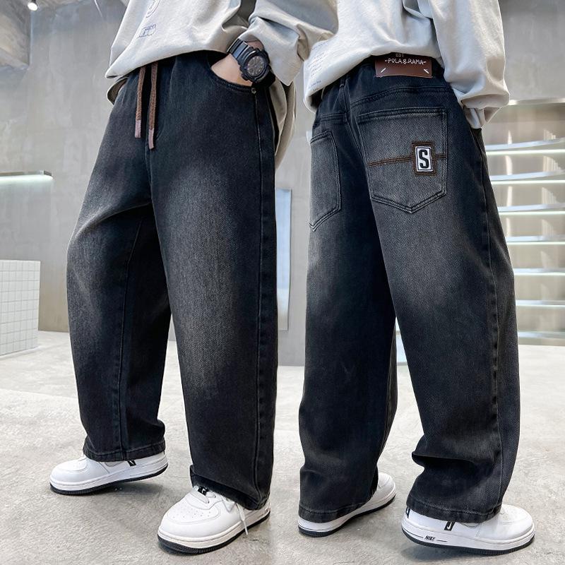 Boys' 2025 Fleece-Lined Straight-Leg Jeans: Trendy Spring/Autumn Style for Kids