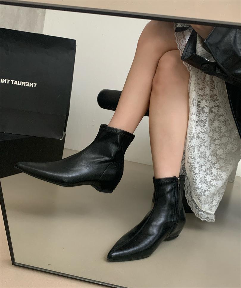 2025 новые осенне-зимние женские ботильоны с острым носком и тонким каблуком, женские ботильоны на французском среднем каблуке, короткие ботильоны, ботинки Мартин
