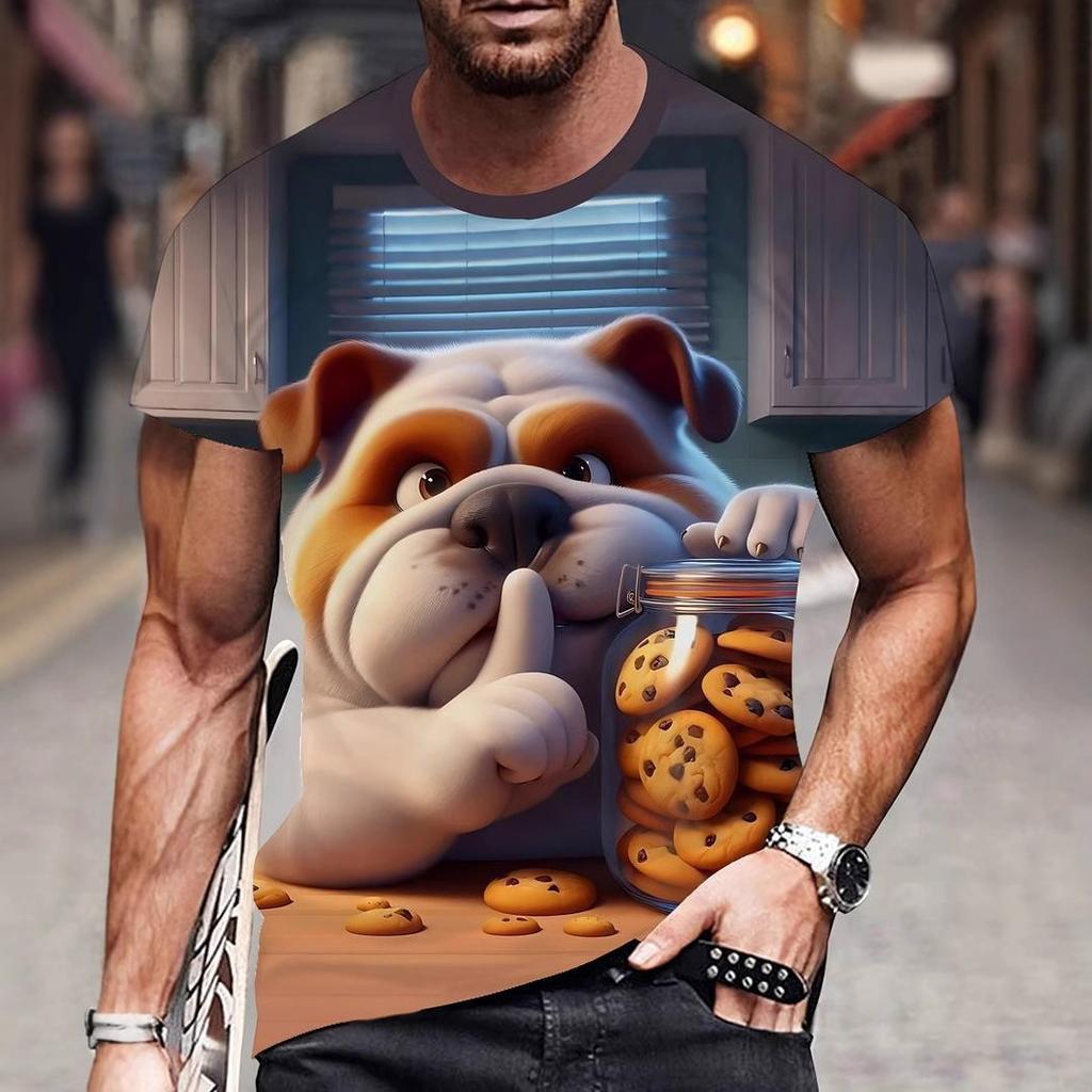 Летний топ с круглым вырезом и принтом 3D-собаки, модные повседневные футболки с короткими рукавами для мужчин