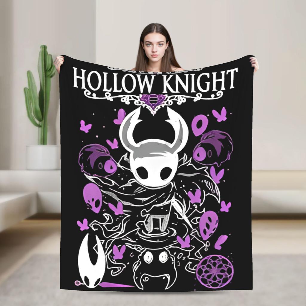 Hollow Knight Silksong Gothic Flannel Throw Fashion Blankets Indie Game for Bedspreads Knitted Fashion Blanket Office Ultra-Soft Multifuncti