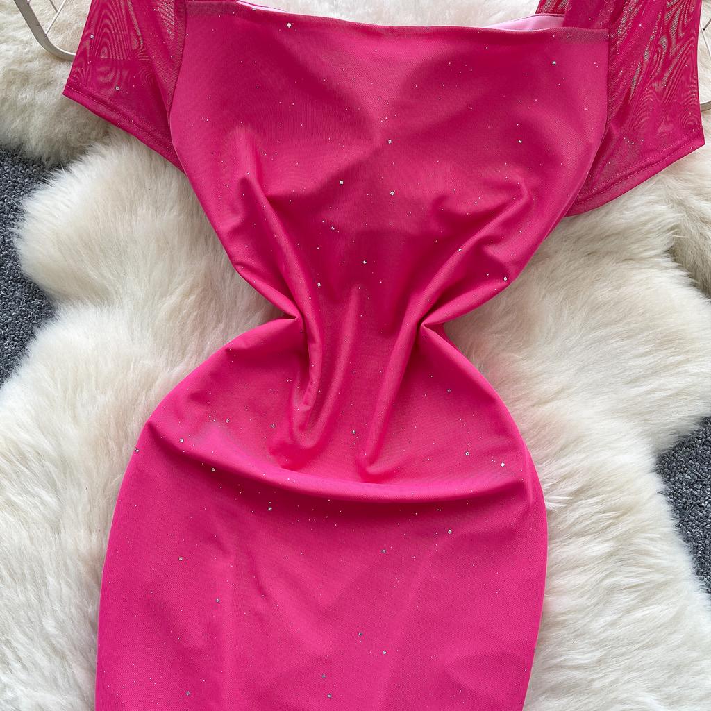 Летние женские квадратный воротник короткий рукав мини сексуальные клубные вечерние облегающие платья-футляры