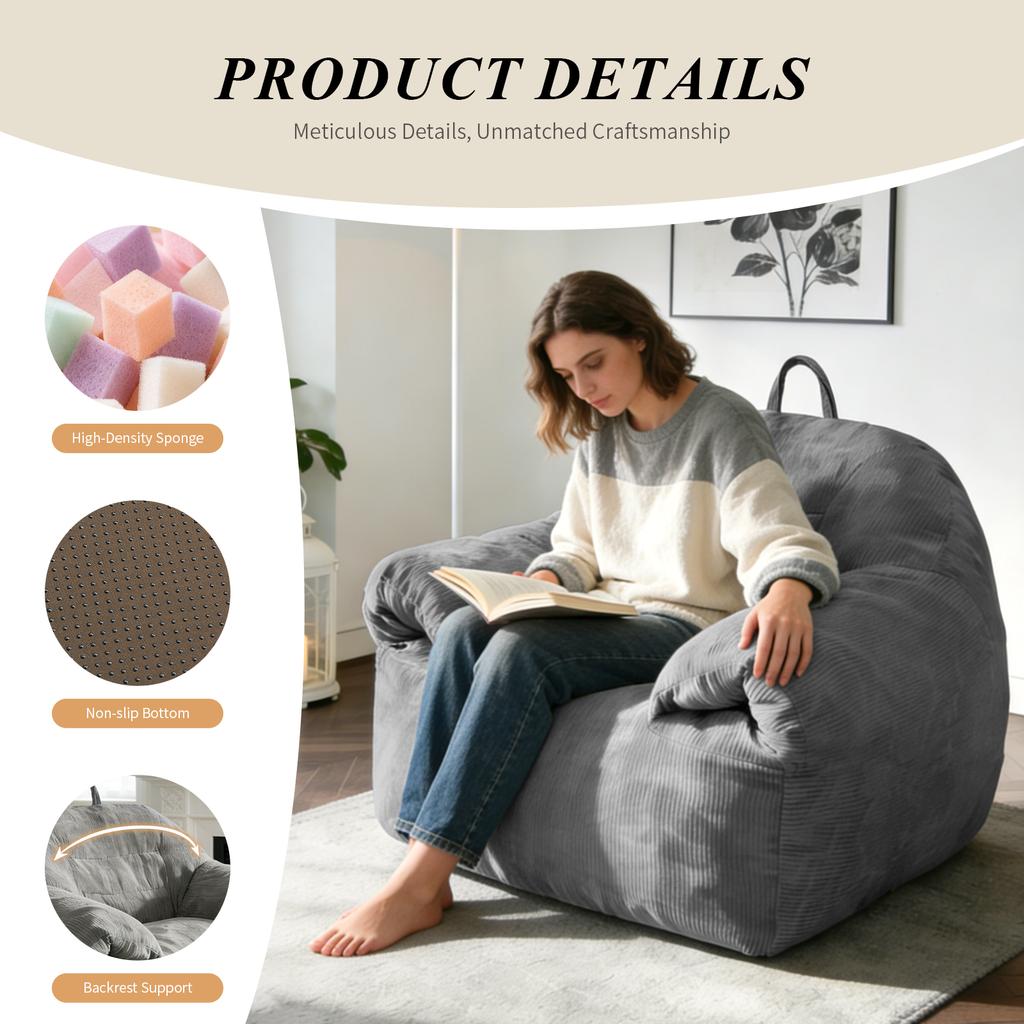 Oversized Cloud-Like Bean Bag Chair with Integrated Top Handle for Effortless Mobility and Cozy Living Space Integration