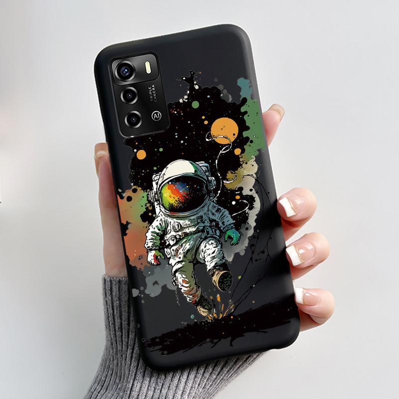 Casing For ZTE Blade A72 4G V40 Vita Phone Case Shell Aesthetic Cute Cat Astronaut Fashion Matte Black Protective Soft TPU Cover
