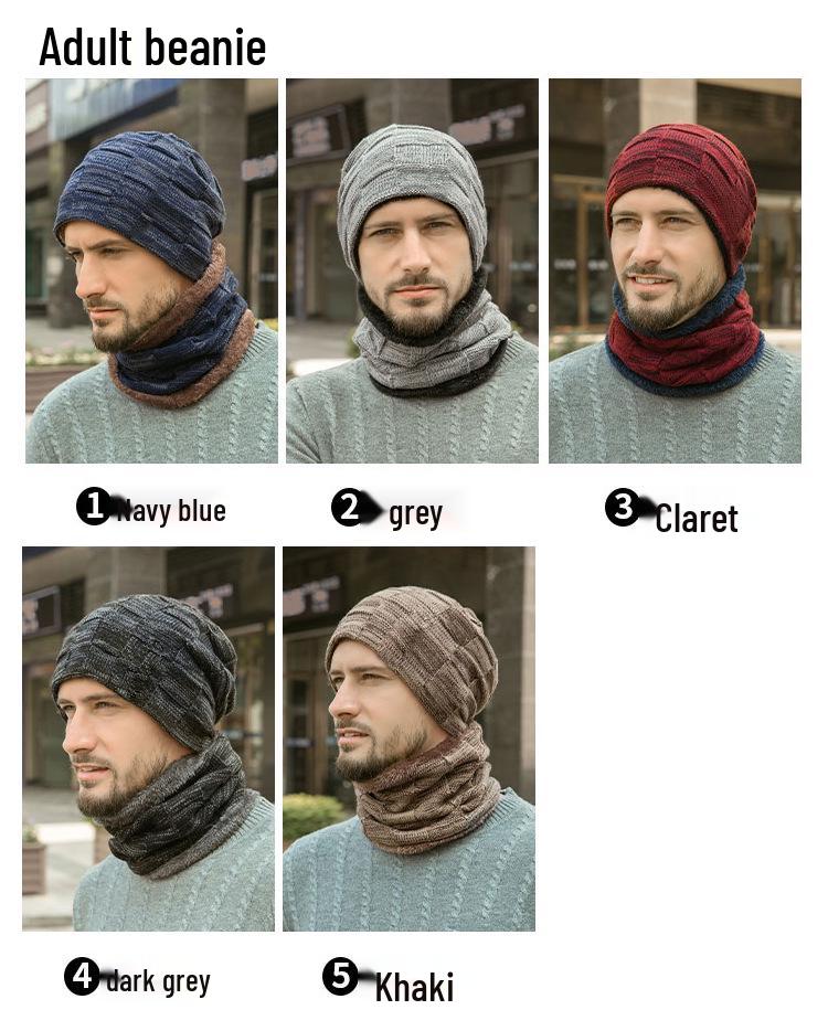 Мужской европейский и американский зимний комплект шапка-бини и шарф: Плотная вязка с бархатной подкладкой