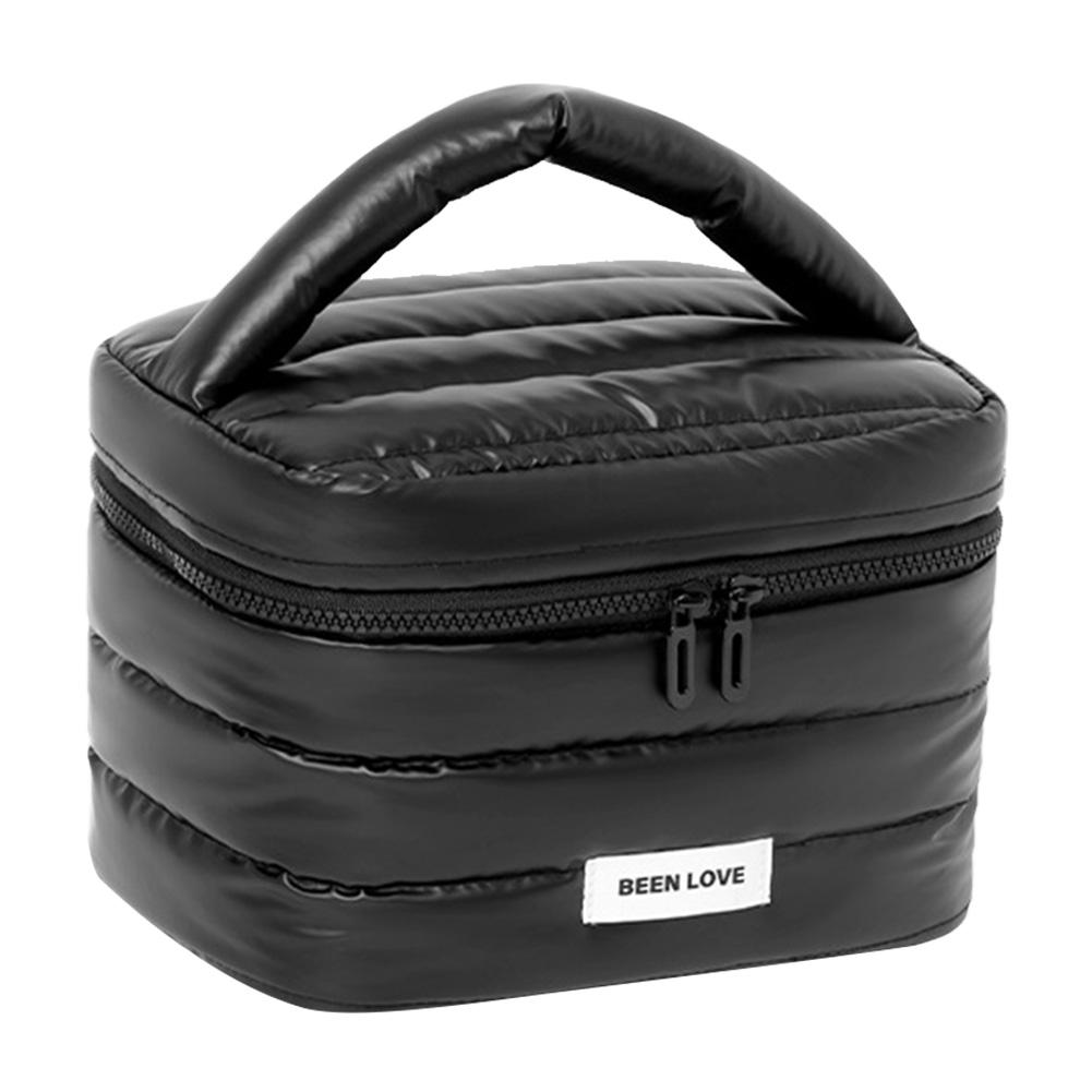 Пухлый стеганый косметический органайзер для женщин, дорожная сумка-органайзер для макияжа, косметичка, большая вместимость, на молнии, с ручкой