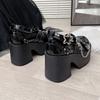 Мода Осень Новые Женские Туфли на Высоком Каблуке Одиночные Готические Клепки Стразы Косплей Женские Туфли Черные Лолита Мэри Джейнс Обувь Платформа