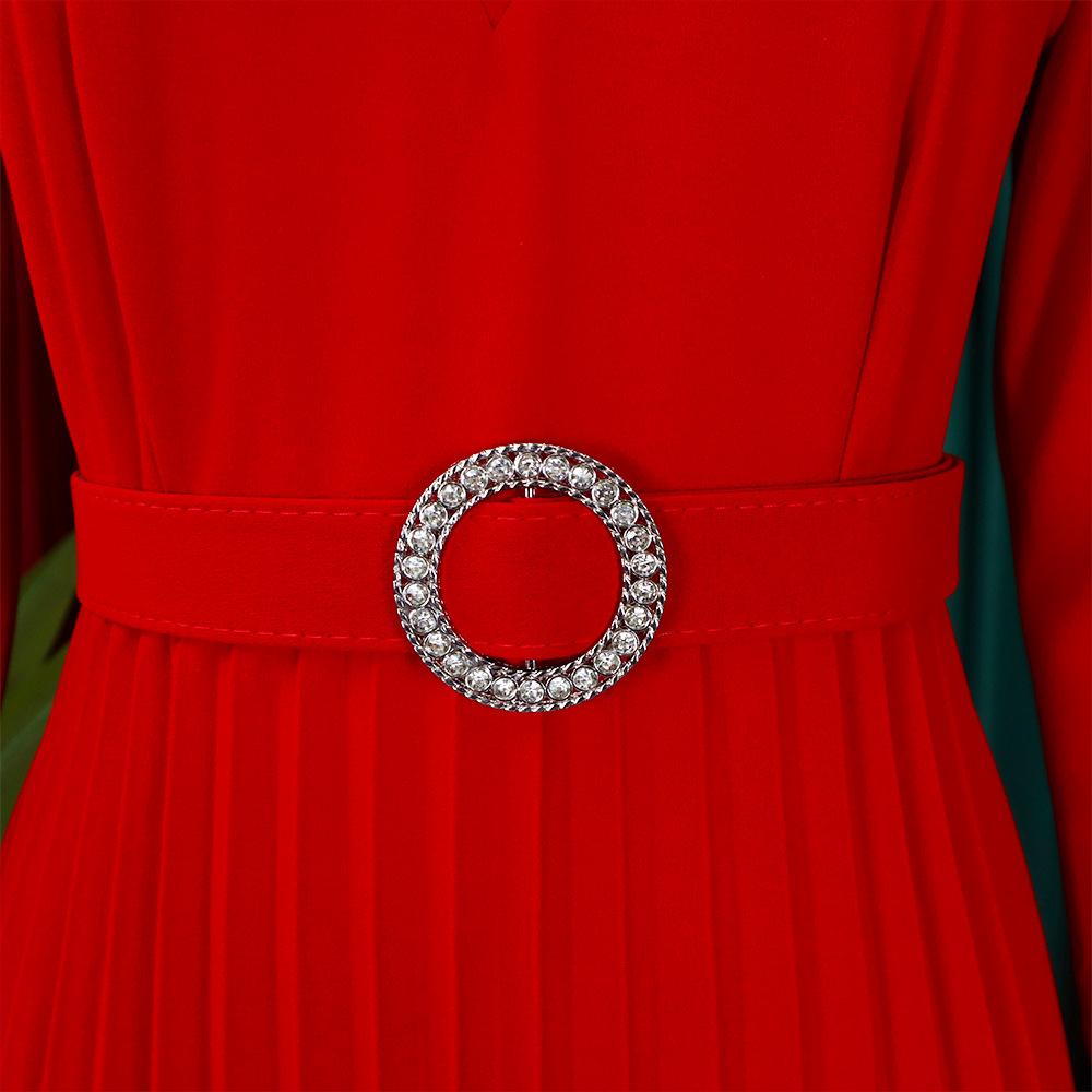 YYFS Women's Fashion Spring Fall Solid Color Print 3/4 Sleeves V-Neck High Waist Casual Dresses