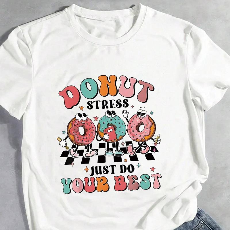 Модная женская креативная футболка с принтом астронавта и буквенным пончиком, забавная повседневная футболка с круглым вырезом и короткими рукавами, летняя женская футболка