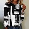 Autumn Comfortable Long Sleeved Shirt Loose Casual Women's T-shirt Square Stripe Splicing Pattern Fashionable Daily Commuting T-shirt