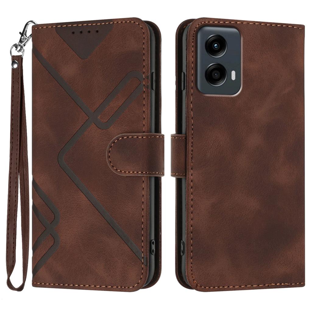 For Motorola Moto G Play 5G (2024)/Motorola Moto G 5G (2024) Wallet Case Line Imprinted PU Leather Phone Cover with Strap