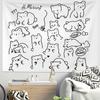 Doodle Cat Bear Tapestry Cute Minimalist Wall Hanging for Bedroom Living Room Dorm Aesthetic Kids Home Decor