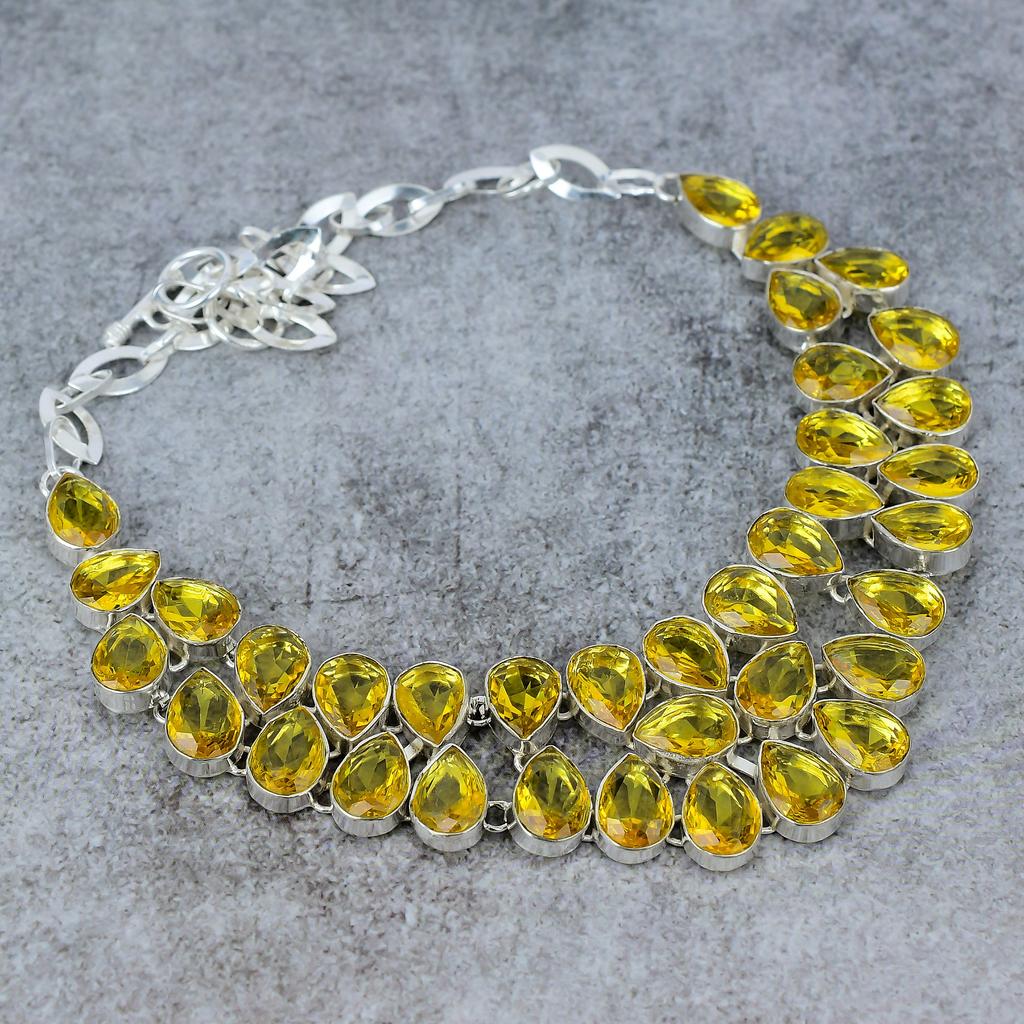 Citrine Gemstone Handmade 925 Sterling Silver Jewelry Necklace 18" M-328