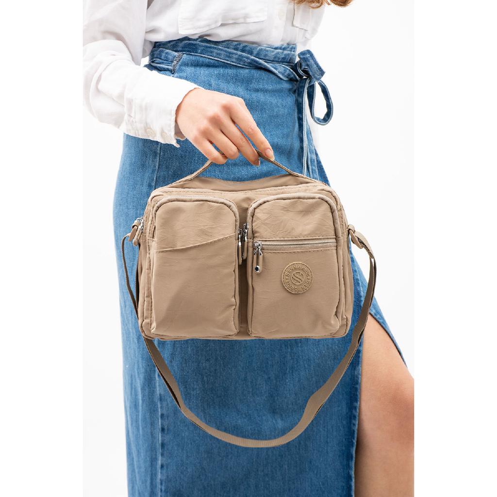 Women's Multi-pocket Waterproof Satin Fabric Adjustable Cross Strap Shoulder Bag