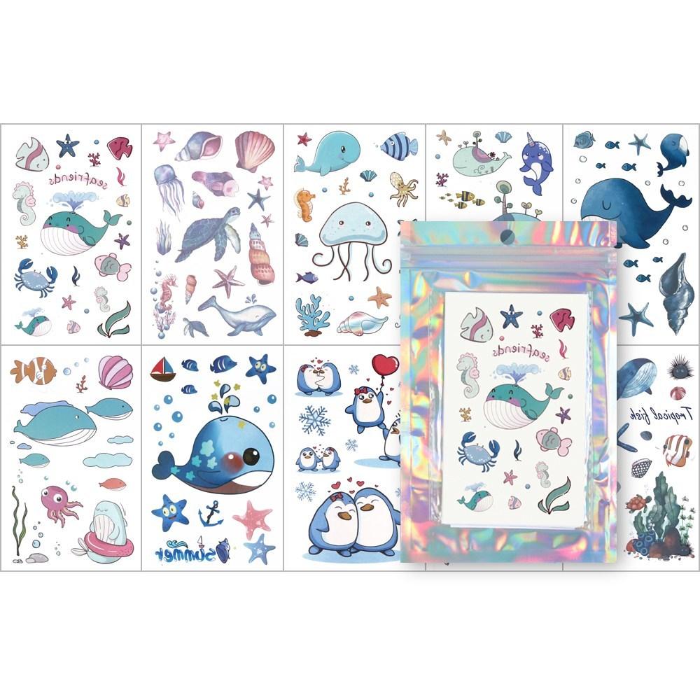 Nizel Premium Kids Tattoo Sticker (Set of 10) Stick-on Tattoo Henna Character Transfer Sticker 1 pcs HG Tattoo (Dolphin - 10 Sheets)