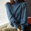 Semi High Neck Sweater Base Layer Women Autumn Winter Puff Sleeve Stylish Knit Mid Neck Top