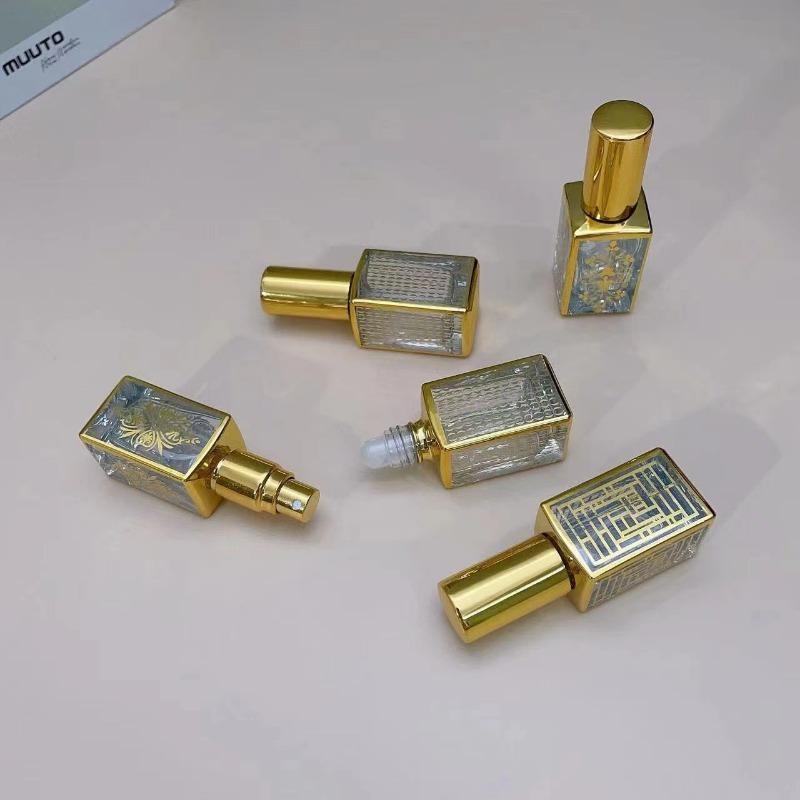 2 шт./набор Случайный узор Роскошный Золотой Роликовый флакон для эфирных масел Многоразовый Флакон для духов Стеклянный Ролик Флакон для эфирных масел Контейнер для косметики