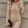 Осень Зима Повседневное Приталенное Мини-платье Модное с Длинным Рукавом Эластичное Платье-свитер с О-образным вырезом Однотонное Облегающее Вязаное Платье Женское