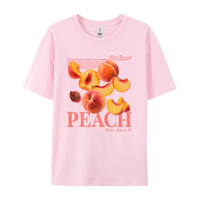 Vintage Peach Printed TShirts for Unisex Summer Hippie Cute Fruit Graphic Tees Loose Short Sleeve Retro Aesthetic Fashion Tops