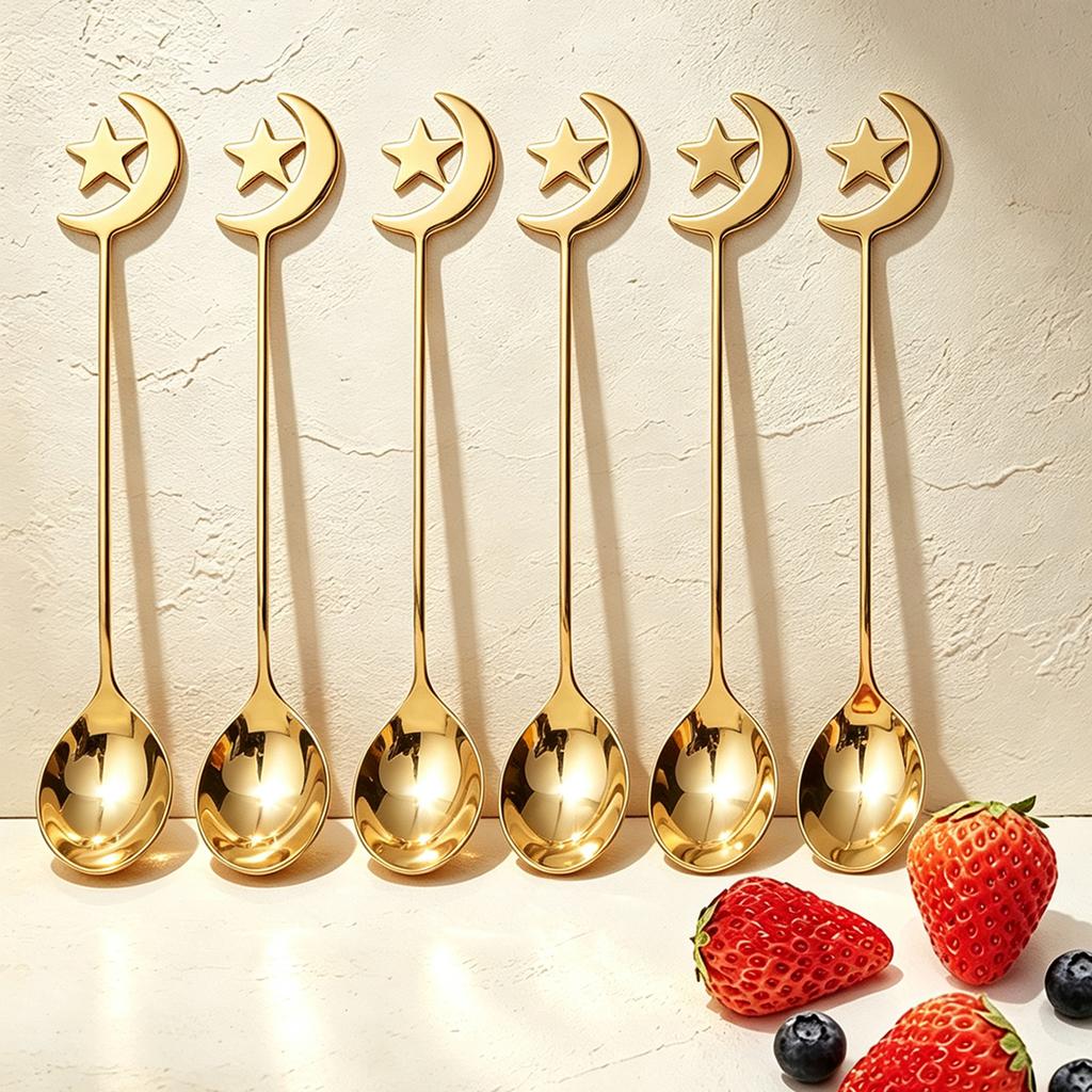 6pcs Coffee Spoon Dessert Fork Dinnerware Set Western Mirror 304 Stainless Steel Tableware Suitable for Family Gatherings Parties Weddings
