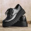 New Men's Black Business Casual Big Head Leather Shoes Low-top Thick-soled Heightening Men's Shoes