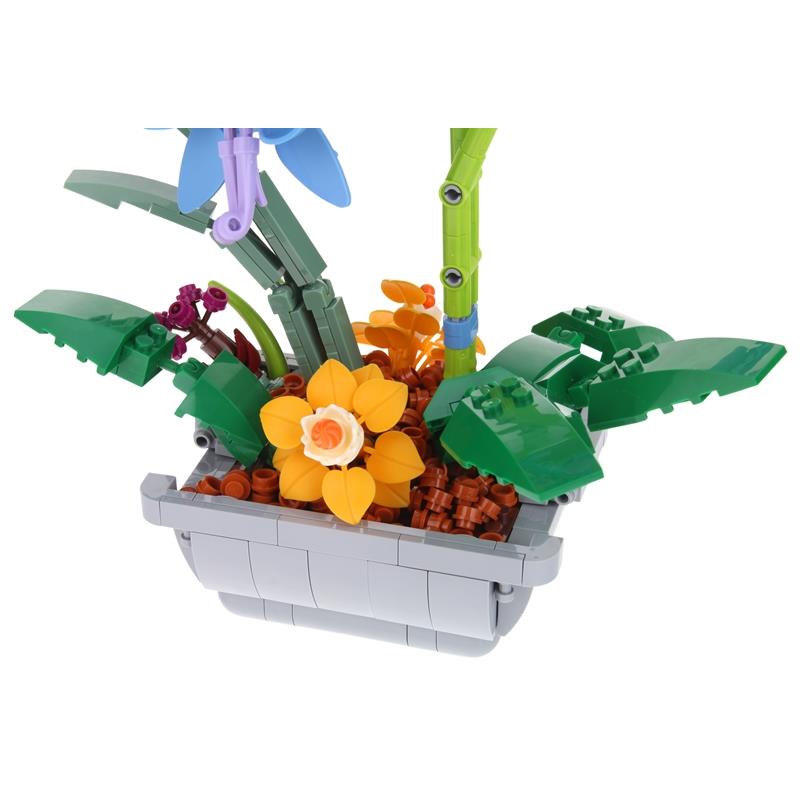 Construction Blocks Flower Orchid Blue Bouquet in Pot 581 pcs